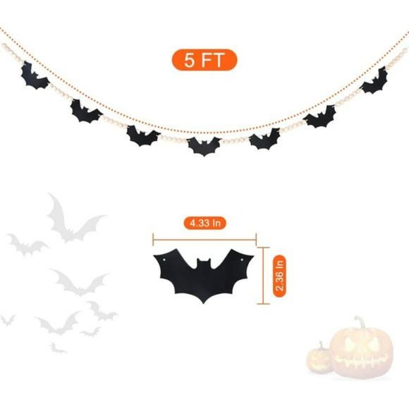 Halloween Garland, Bats Garland for Halloween Mantle Decor, Felt Bats - Picture 7 of 7